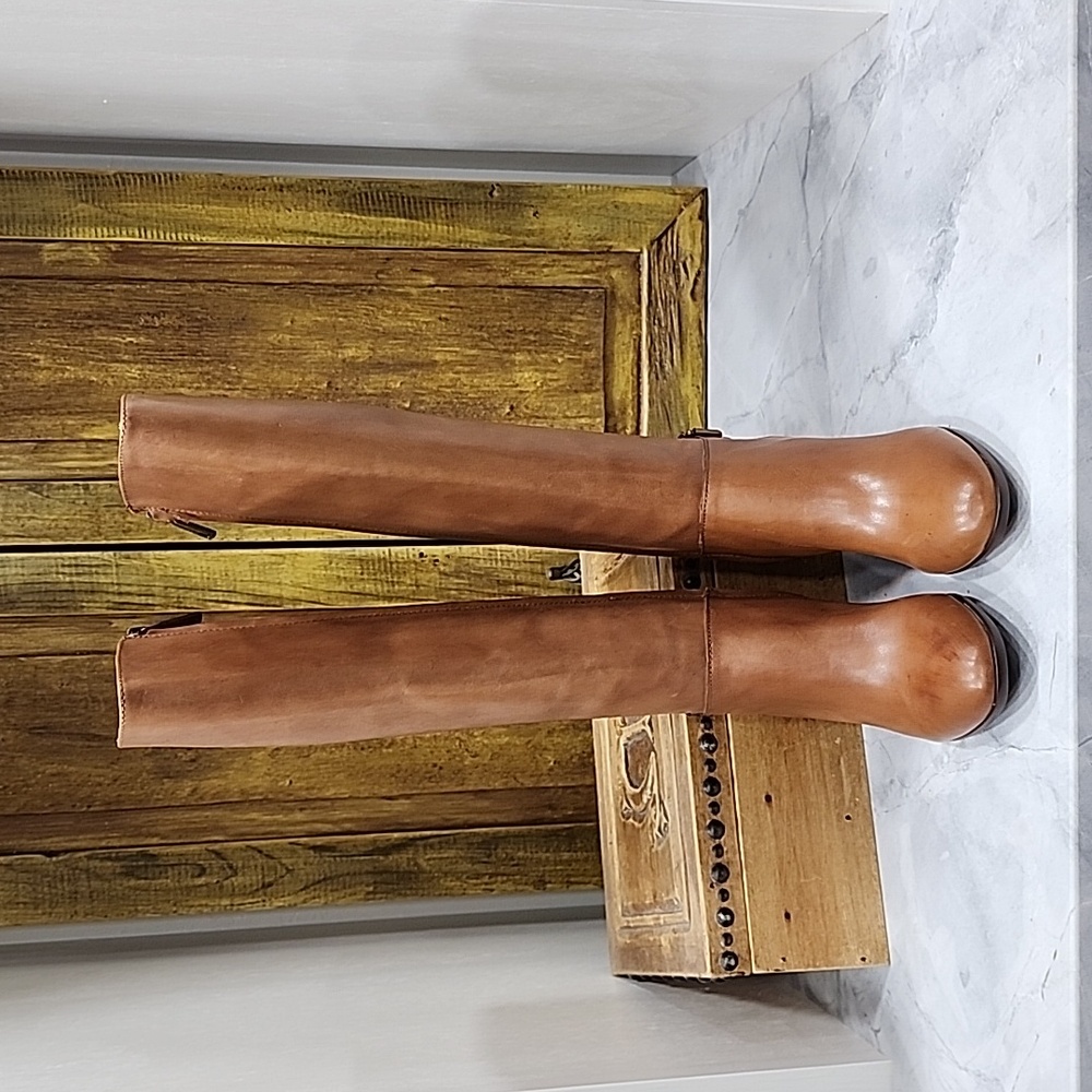 Ralph Lauren Tia Bo CWD, Tan, Wedge, Tall Boot, Size 5.